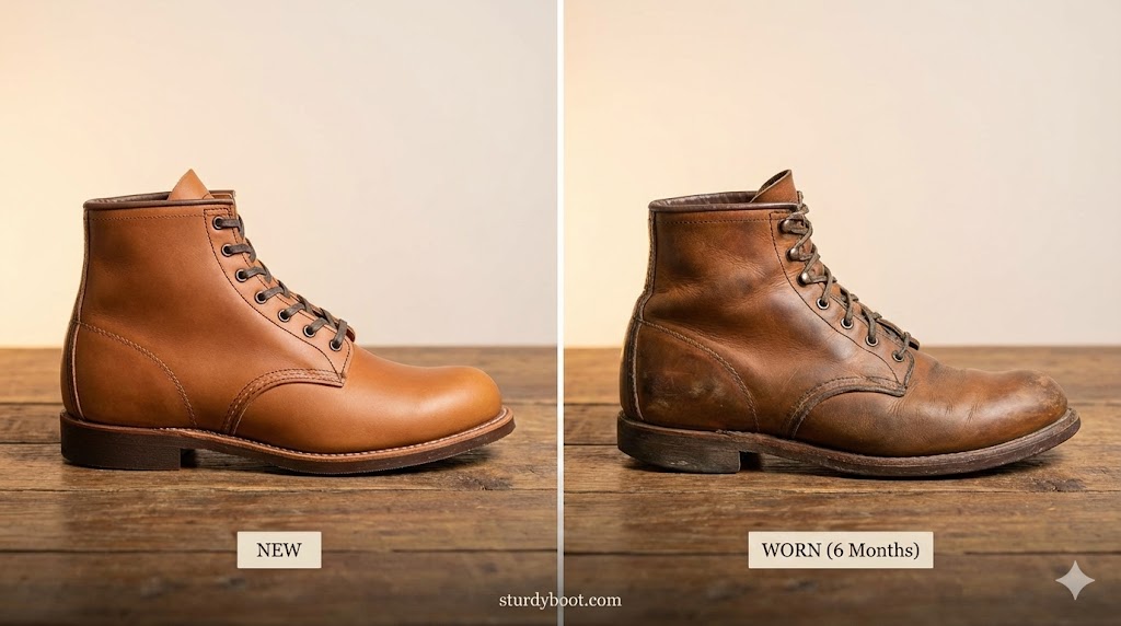 Patina progression from new to long-term wear on Weekender Chukka leather 